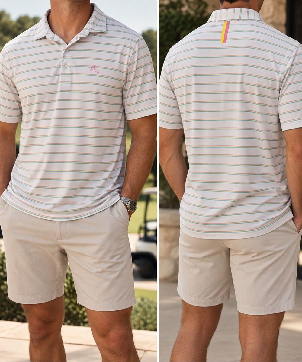 Rhoback Men’s Large Striped Performance Golf Polo Pastel Preppy